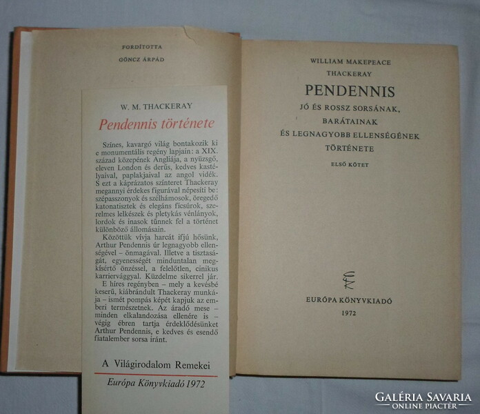 A Világirodalom Remekei – Thackeray: Pendennis története I-II. (Európa, 1972)