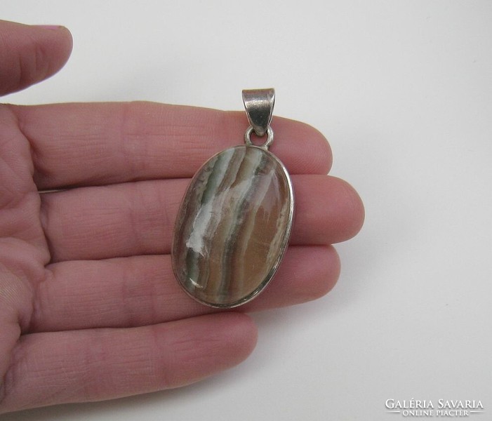 Large silver pendant with fluorite