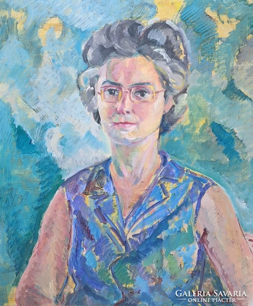 Platthy György: Női portré (olajfestmény kerettel) pécsi művész