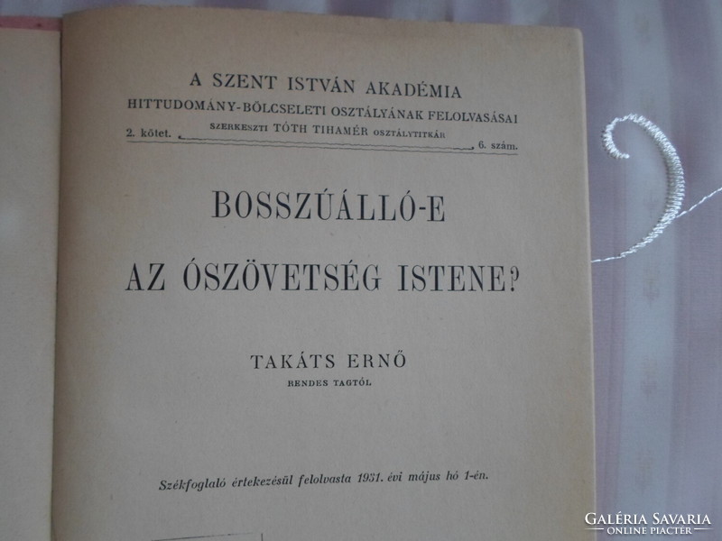Takáts Ernő: Bosszúálló-e az Ószövetség Istene? (Szent István Akadémia, 1931)
