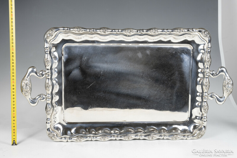 Large silver tray with handles - decorated with rose of Vienna