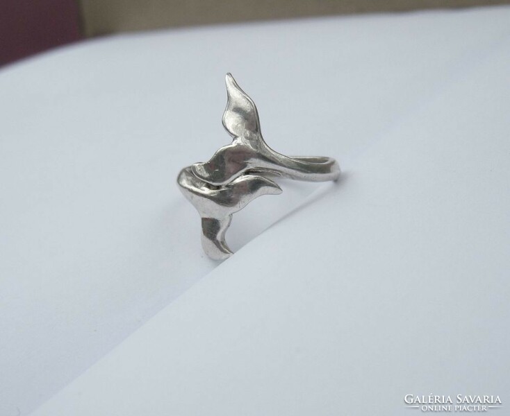 Ezüst gyűrű nagy halfarokkal, halas, delfines gyűrű