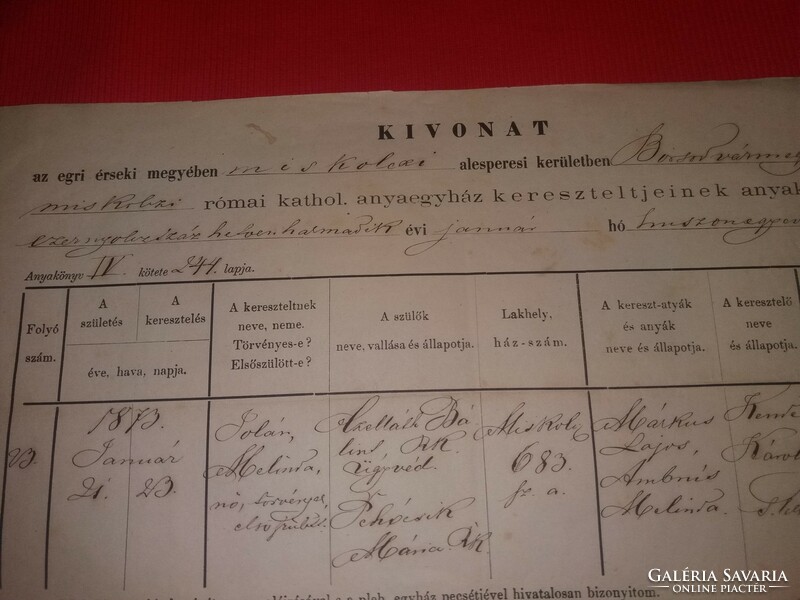 Antique 1873 cross letter from the archdiocese of Miskolc, according to the pictures