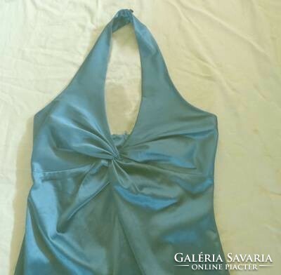Kékes zöld nyakpántos ruha One 10/36-s h: 111 cm mb:76-92 cm mellnél csavart