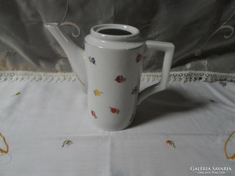 Zsolnay porcelán, virágos kávéskanna, kávékiöntő, kávés kiöntő (art deco, 1930-as évek)