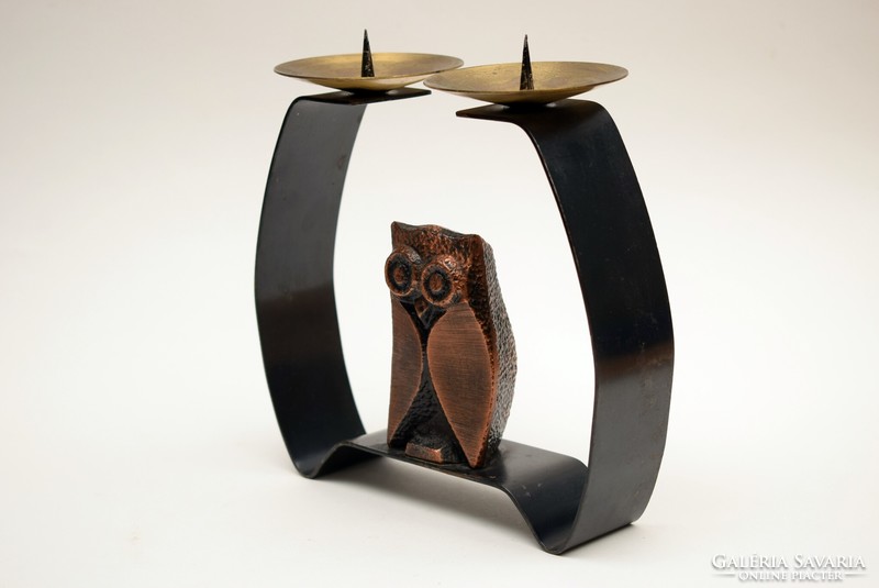 Mid century copper owl candle holder / retro / red copper owl
