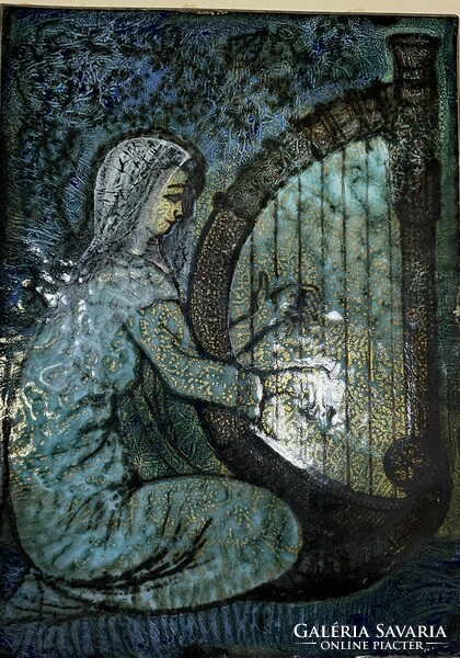 Judit H. Gőcze - harpist - fire enamel picture