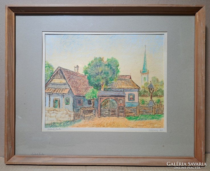 Székely village (signed painting with frame from 1988) Romania, Transylvania, Székelyland