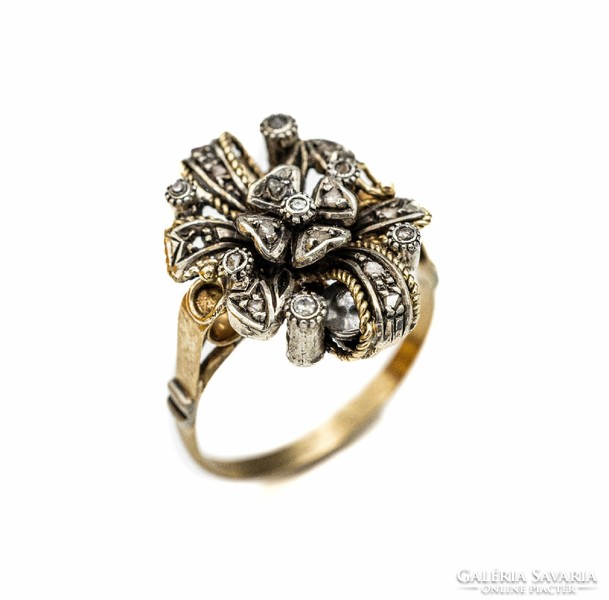 Antik 18 karátos gyémánt köves arany gyűrű