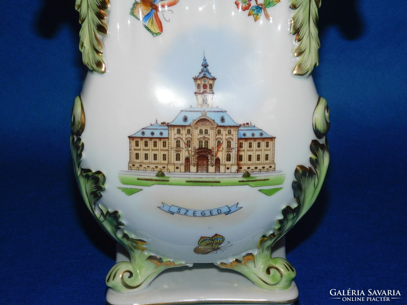 Baroque harmonica baroque vase from Herend with a picture of Szeged town hall