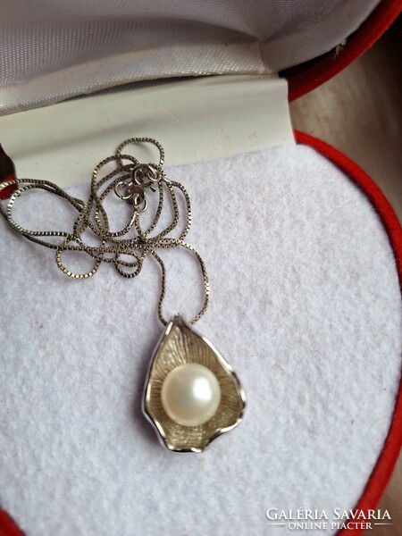 Real pearl necklace and pendant, 925 silver