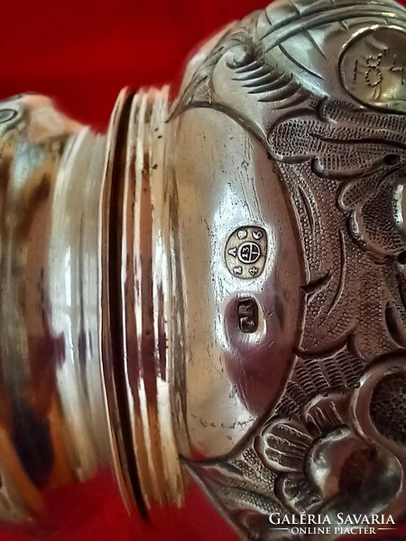 Antique silver (1846) Biedermeier lidded cup with inner gilding! Péter Fertőszögi﻿ certificate!