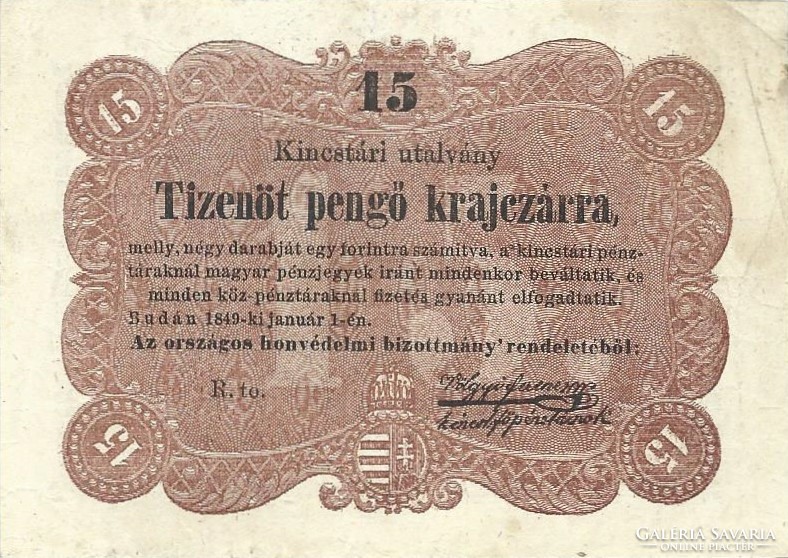 15 tizenöt pengő krajczárra 1849 3.