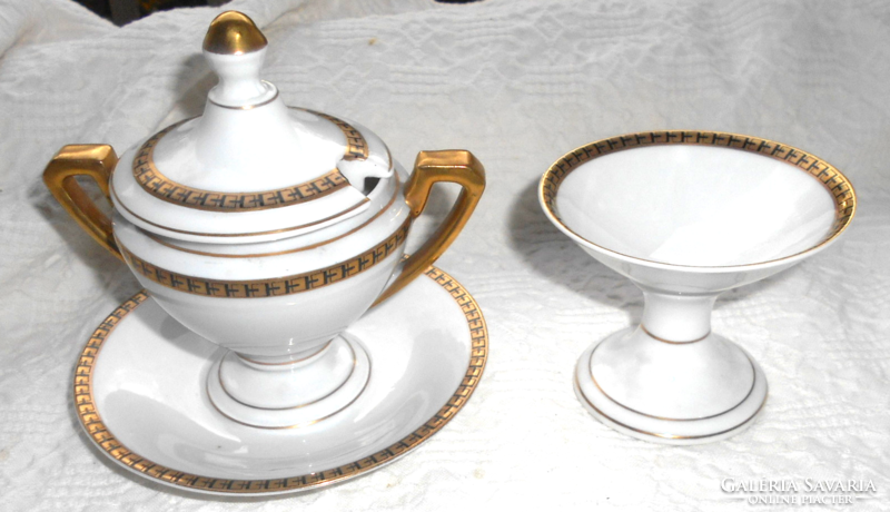 Antique empire fire-gilded mustard bowl + salt shaker - the price applies to the two pieces