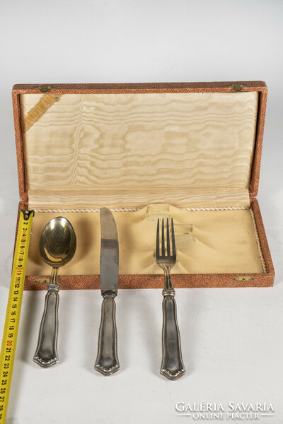 Silver christening/ single cutlery set in old box (kk18)