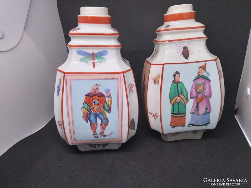 Rare hand-painted china vase pair / flask pair