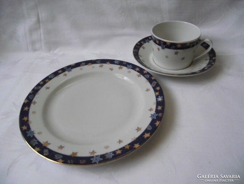 Gold-plated tcm 1 grain. Breakfast and tea set with Christmas pattern