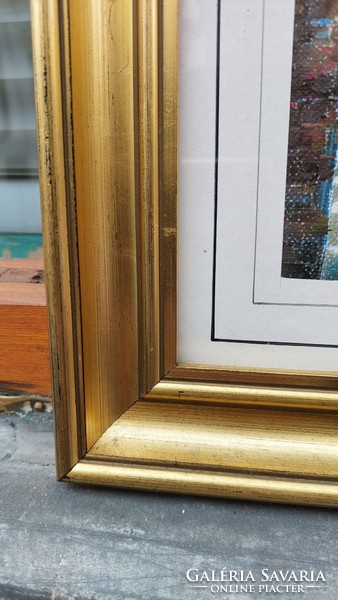 Üvegezett arany-fa képkeret, belső méret 24,5x34 cm