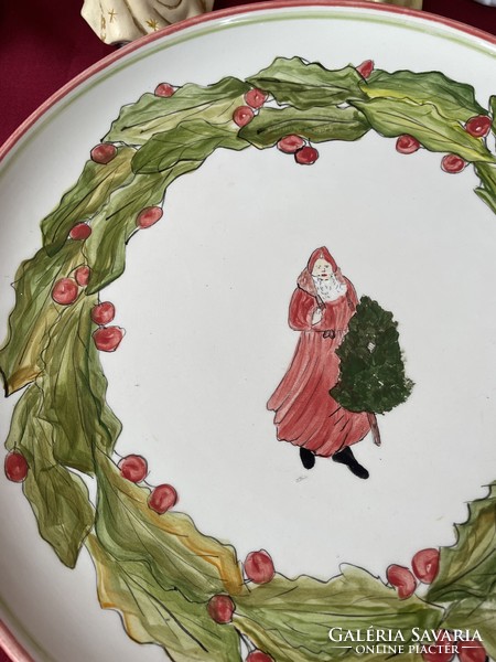 Beautiful Santa plate with pine tree Christmas festive holiday Christmas