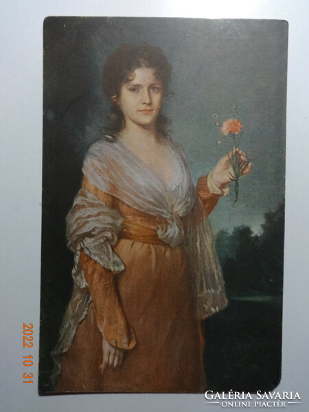 Old postal clean painting postcard - rudolf wimmer: lady with carnation