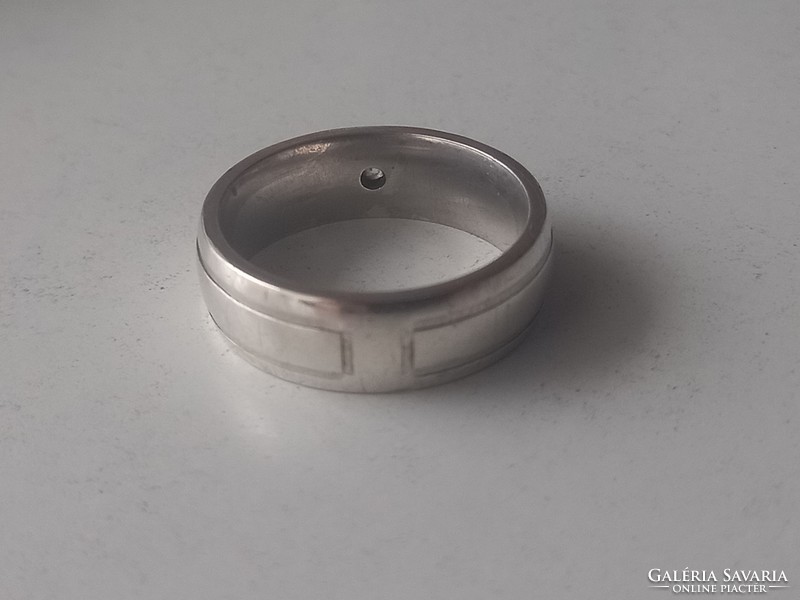 Women's hoop silver ring with a small stone