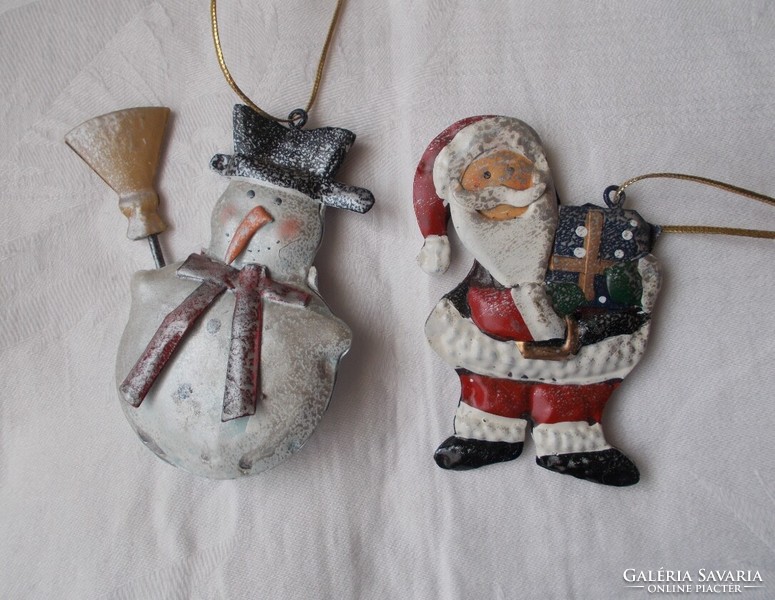 Metal pine tree ornament, Christmas decoration, Christmas tree ornament 2 pcs (snowman, Santa Claus)