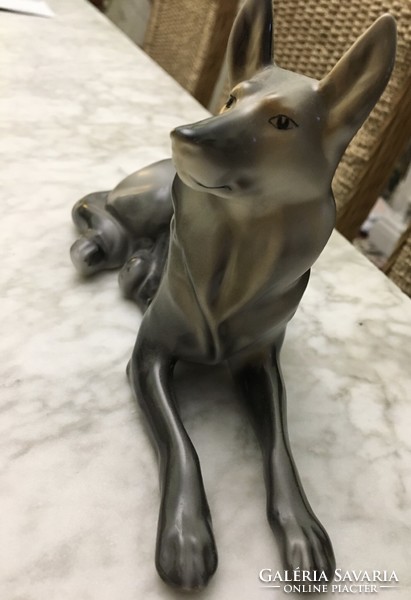 Eredeti jelzett nagy méretű hollóházi porcelán juhász kutya