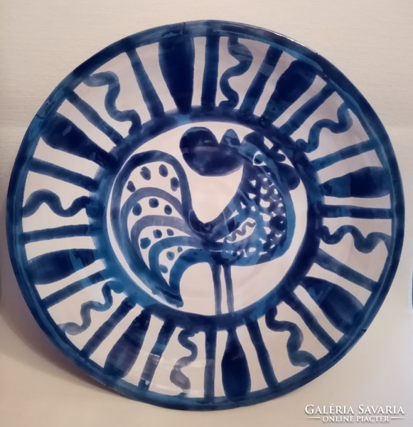 Ceramic decorative plate with a rooster pattern / wall plate made by an industrial artist