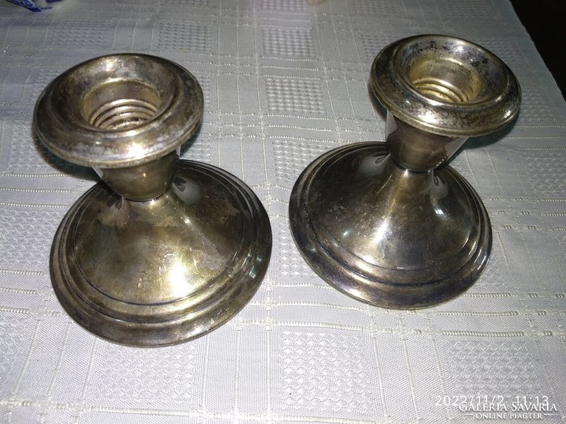Pair of two English antique Gorham silver colored candle holders
