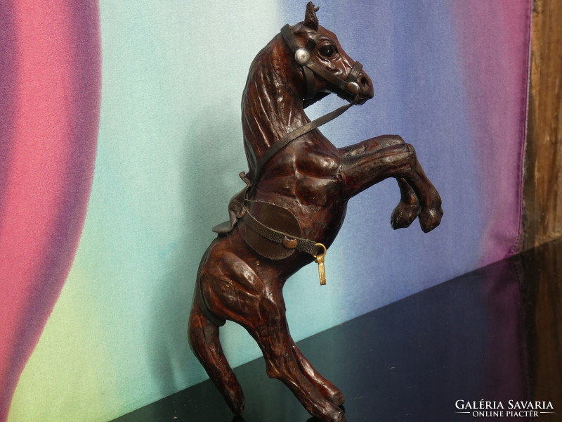 Leaping horse sculpture made of leather, beautiful leather work made in the 1970s. From France!