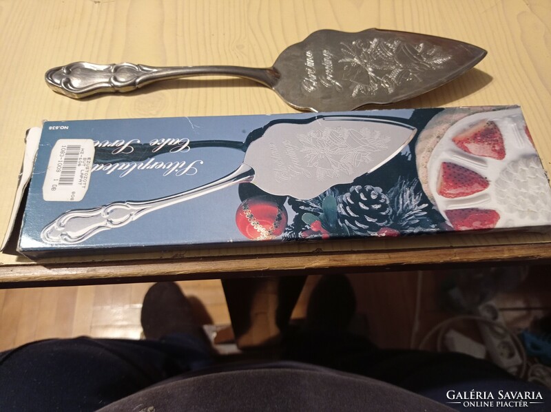 Christmas pattern silver-plated cake spatula 30 cm in its own box