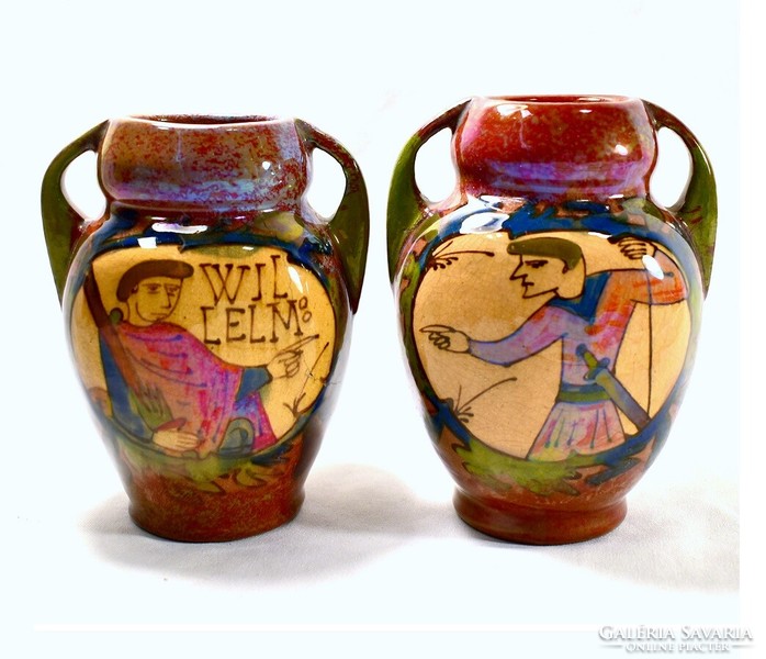 Louis-etienne desmant (1844-1902): pair of art nouveau iridescent vases