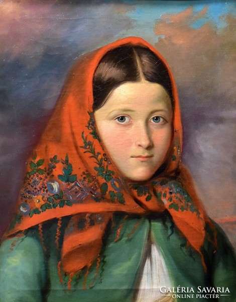 József Borsos (1821 - 1883): attributed to: girl with a red headscarf