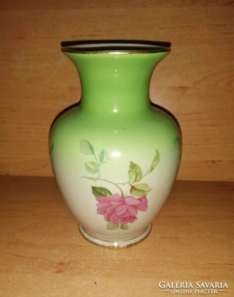 Antik Hollóházi porcelán rózsa mintás váza  - 15 cm magas (36/d)