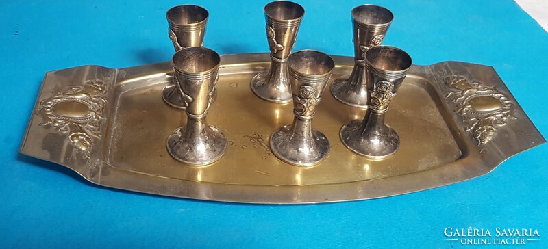 6 Silver-plated glasses with tray