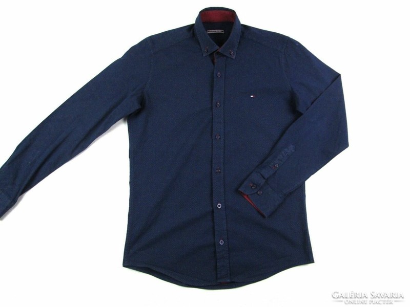 Original tommy hilfiger (s) elegant dark blue long sleeve men's elastic shirt