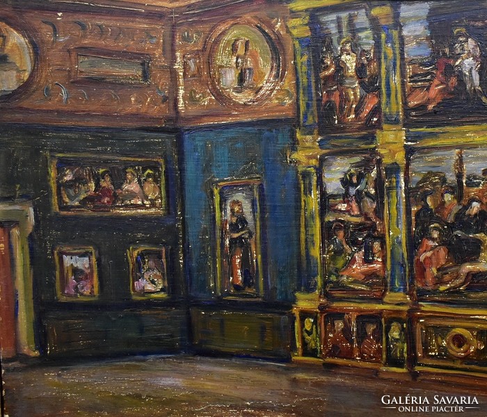 Ilona Vadasz (1890-?): Italian palace interior with paintings