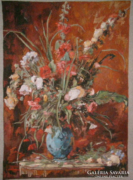 "Virágcsendélet" egyedi művészi, kézzel festett kivarrható gobelin alap Mérete 50*75 cm