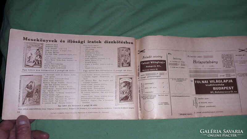 1920.cca.Tolnai Nyomda- és Könyvkiadó Vállalat - könyv és kiadvány megrendelő füzet PÁRATLAN GYŰJTŐI