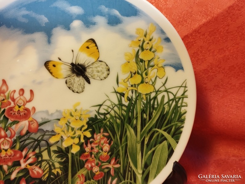 Kézzel festett pillangós porcelán dísztányér