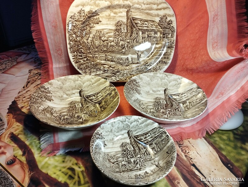 Beautiful English scene porcelain trays, sideboards, 4 pieces