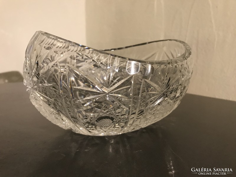 Czech carved lead crystal oval table decoration - retro glass dish