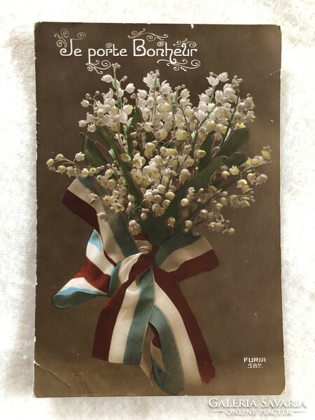 Antique, old postcard with lily of the valley -7.