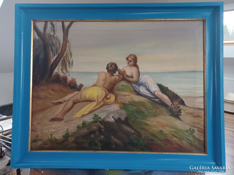 Couple in love on the beach painting