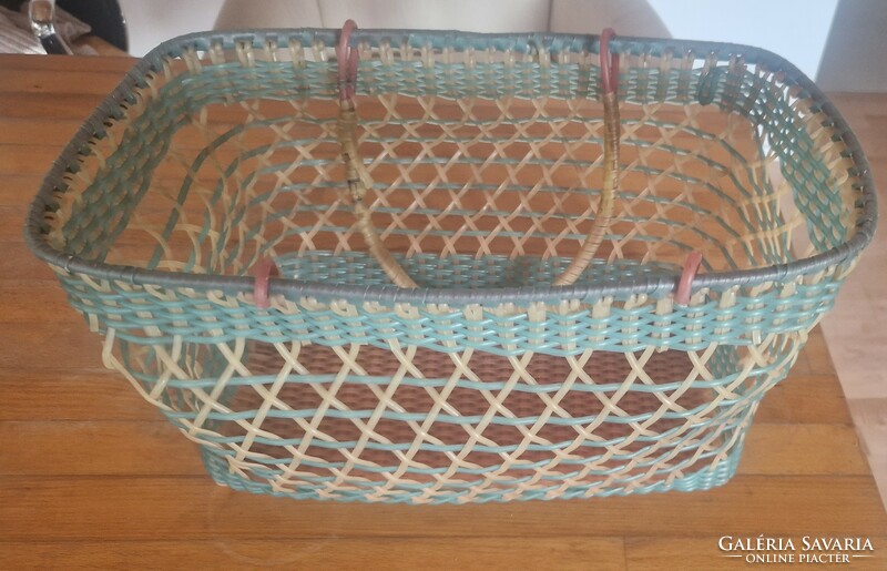 Retro woven plastic fiber basket from the 1970s