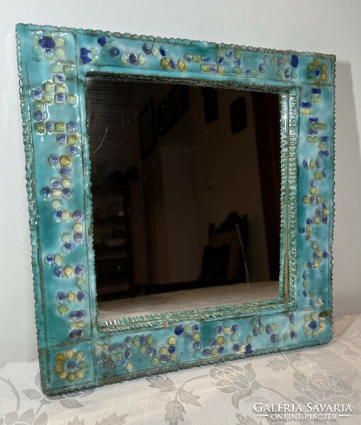 Turquoise ceramic mirror