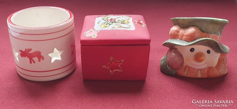 3db karácsonyi porcelán mécsestartó gyertyatartó doboz hóember dekoráció dísz
