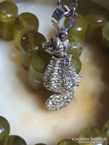 Sea colt silver pendant, with freely rotating parts, on a 40 cm long silver chain