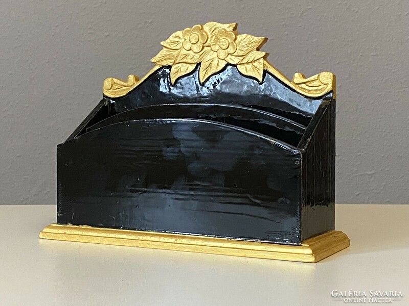 Black and gold table letter holder file organizer desk wooden ornament