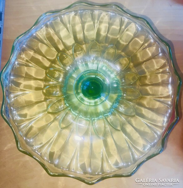 RITKA Különleges Zöld Talpas Retro Üveg Tortatányér Tál 24 cm